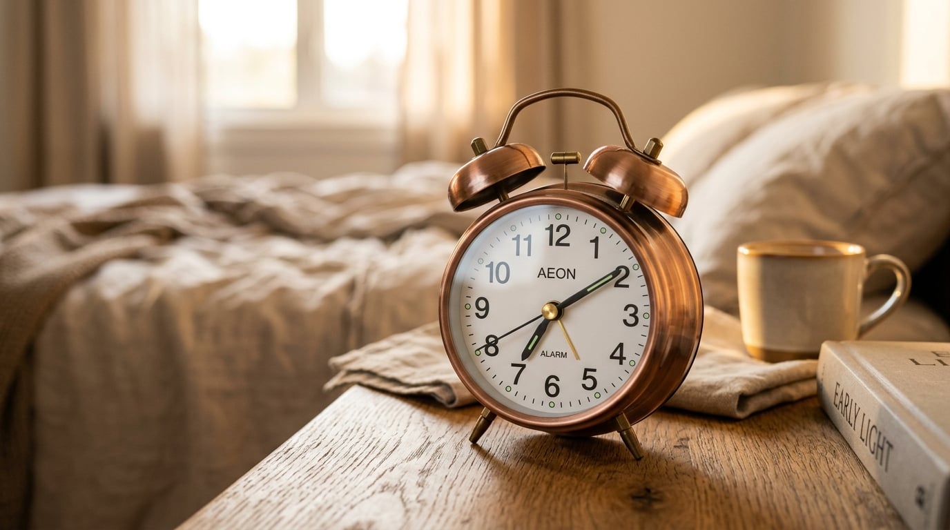 Wecker auf einem Nachttisch als Symbol für Timing und Kontrolle